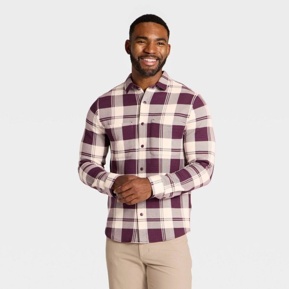 Men's Shirt Jacket - All In Motion Burgundy Plaid M